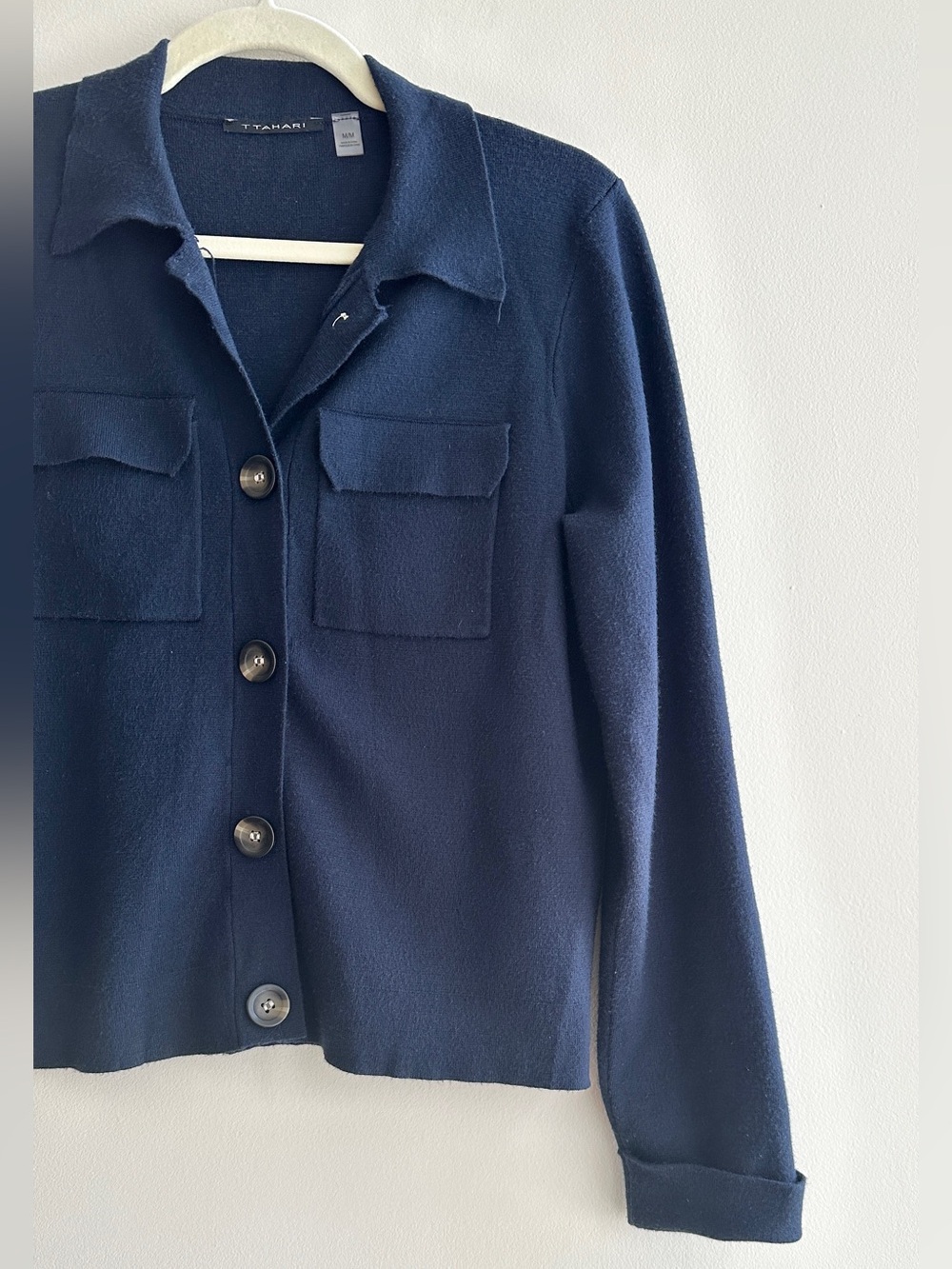 T Tahari Women’s Navy Blue Button Down Cardigan Sweater Jacket, Size Medium - Picture 4 of 16